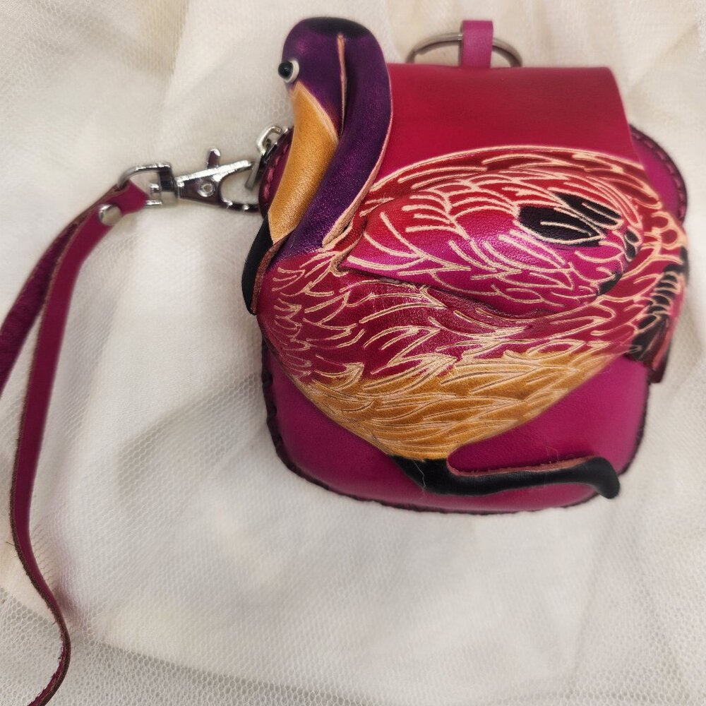 Pink Flamingo Hand Crafted Genuine Leather Coin Purse